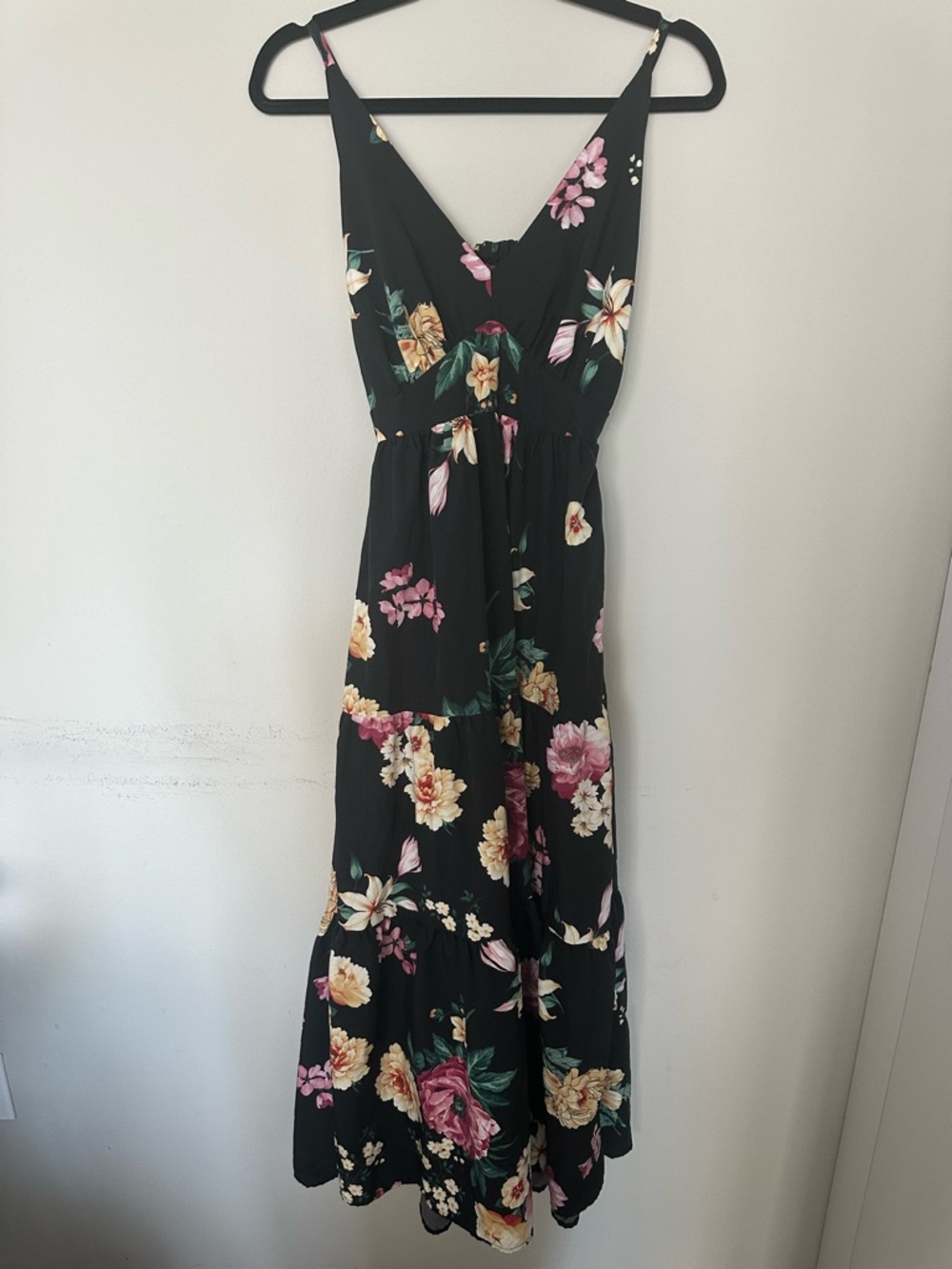 SHEIN Black Maxi Dress with Pink & Yellow Floral Print